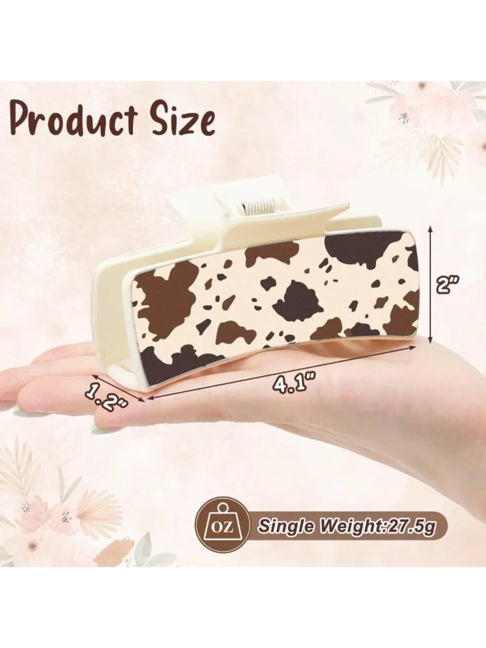 Large Western Floral Hair Claw Clips - Sunflower & Cow Print Hair Accessories